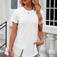 Eyelet Slit Round Neck Short Sleeve T-Shirt