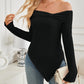 Ribbed Asymmetrical Hem Off-Shoulder Long Sleeve T-Shirt