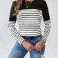 Striped Contrast Round Neck Long Sleeve T-Shirt