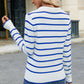 Striped Johnny Collar Long Sleeve Sweater