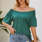 Smocked Round Neck Flutter Sleeve T-Shirt