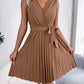 Tied Surplice Sleeveless Pleated Dress