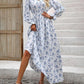 Smocked Printed V-Neck Flounce Sleeve Dress