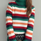 Contrast Stripes Turtleneck Long Sleeve Sweater