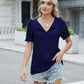 Textured Notched Short Sleeve Blouse