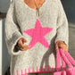 Star V-Neck Long Sleeve Oversize Sweater