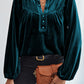 Ruched Decorative Button Notched Blouse