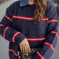 Contrast Stripes Round Neck Long Sleeve Sweater