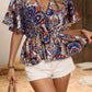 Printed Surplice Half Sleeve Blouse