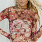 Floral Mock Neck Long Sleeve Sheer Top