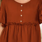 Frill Decorative Button Round Neck Half Sleeve Blouse