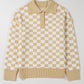 Checkered Collared Neck Long Sleeve Sweater