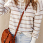 Cowl Neck Drawstring Dropped Shoulder Striped Print Blouse