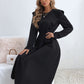 Ruched Ruffled Round Neck Long Sleeve Dress