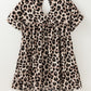 Cutout Back Leopard V-Neck Short Sleeve Mini Dress