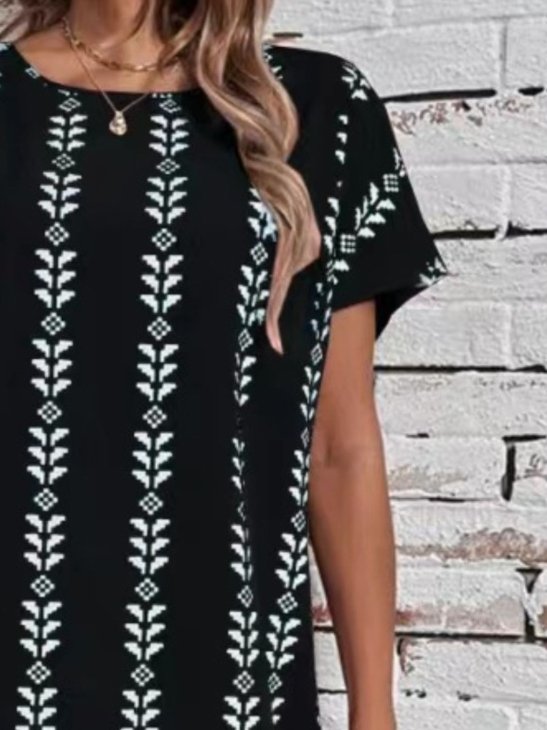 Printed Round Neck Short Sleeve Dress