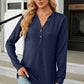 Waffle-Knit Notched Long Sleeve T-Shirt