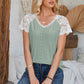 Eyelet V-Neck Lace Short Sleeve T-Shirt