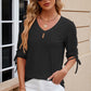 Eyelet Drawstring V-Neck Half Sleeve T-Shirt