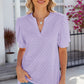 Eyelet Notched Puff Sleeve T-Shirt