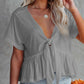 Tied Plunge Short Sleeve Blouse