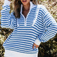 Striped Half Zip Mock Neck Long Sleeve Sweater