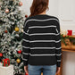 Sequin Santa Striped Round Neck Long Sleeve Sweater