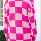 Checkered Open Front Long Sleeve Cardigan