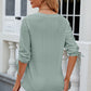 Eyelet Drawstring V-Neck Half Sleeve T-Shirt