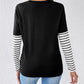 Striped Contrast Round Neck Long Sleeve T-Shirt