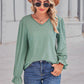 Lace Trim V-Neck Flounce Sleeve Top