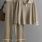 Contrast Trim Johnny Collar Top and Drawstring Pants Sweater Set