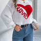 LOVE Heart Round Neck Dropped Shoulder Sweater