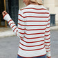 Striped Johnny Collar Long Sleeve Sweater