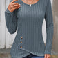 Decorative Button Round Neck Long Sleeve T-Shirt