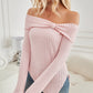 Ribbed Asymmetrical Hem Off-Shoulder Long Sleeve T-Shirt