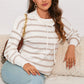 Cowl Neck Drawstring Dropped Shoulder Striped Print Blouse