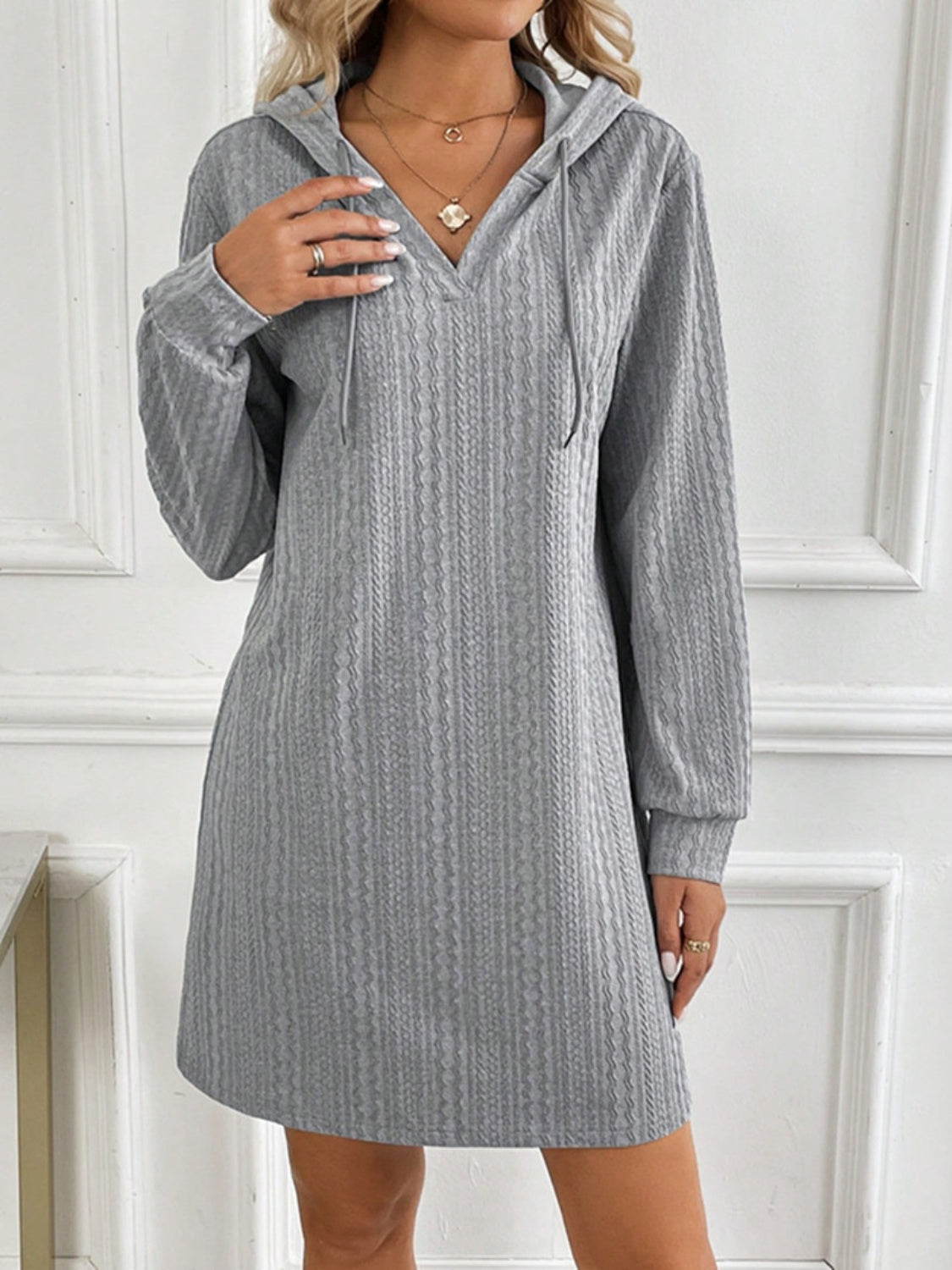 Drawstring Long Sleeve Hooded Mini Dress