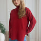 Side Slit Turtleneck Long Sleeve Sweater