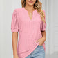 Eyelet Notched Short Sleeve T-Shirt