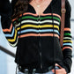 Striped Zip Up Hooded Sweater Cardigan