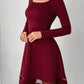 Square Neck Long Sleeve Mini Dress