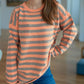 Distressed Striped Round Neck Long Sleeve Sweater