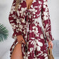 Tied Ruffled Printed Long Sleeve Dress