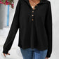 Half Button Collared Neck Long Sleeve Top