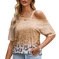 Leopard Asymmetrical Neck Cold-Shoulder Blouse