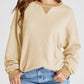 Waffle Knit Round Neck Long Sleeve T-Shirt