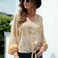 Tie-Dye Tied Balloon Sleeve Blouse