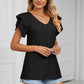 Eyelet Layered Flutter Sleeve V-Neck Knit Top