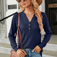 Waffle-Knit Notched Long Sleeve T-Shirt
